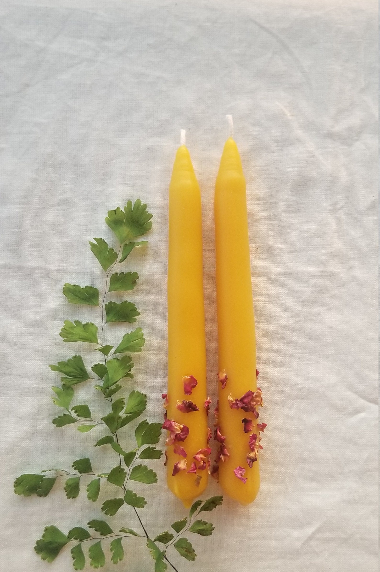 Beeswax Taper Candles With Rose Petals 7 Pair Hand Etsy