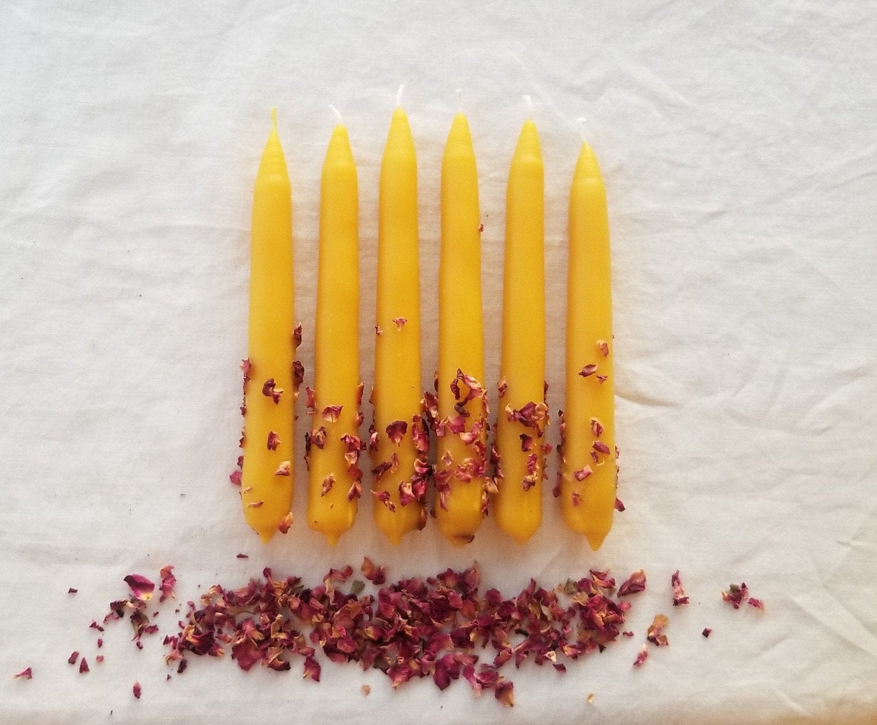 Beeswax Taper Candles With Rose Petals 7 Pair Hand Etsy