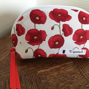 Ecru poppy printed makeup bag made in France