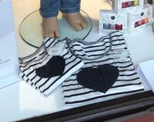 Ecru girl sailor t-shirt with navy blue stripe and handmade ecru background