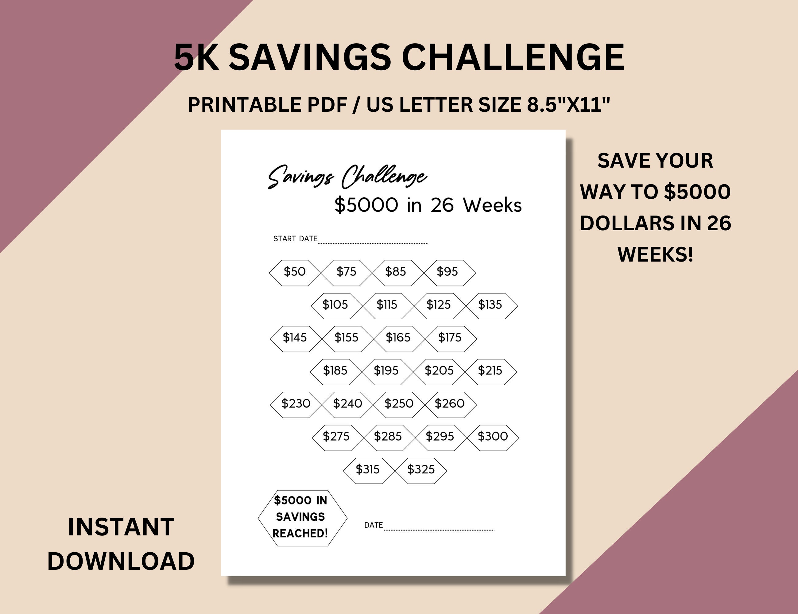 5k Savings Challenge Printable Savings Tracker 26 Week Savings 5k-savings-challenge-printable-savings-tracker-26-week-savings