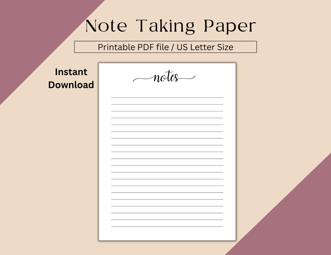Notes Lamina Notes Page Printable, Lined Note Paper, Lecture Notes Paper, Note ...