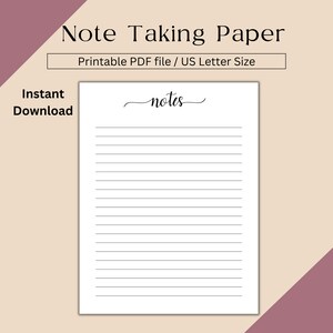 Notatki Strona Do Wydrukowania, Linia Papier Notatkowy, Papier Do Notatek Z Wykładów, Papier Do Robienia Notatek, Natychmiastowe Pobieranie