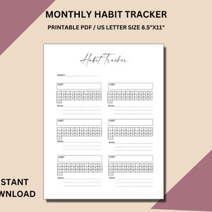 Habit Tracker, Track Your Habits Monthly, Monthly Routine Planner, Digital Download