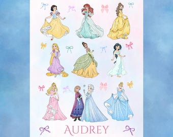 Personalized Disney Princess Bows Blanket - Baby Toddler Blanket - Watercolor Coquette Design - Velveteen Plush, Jasmine, Ariel, Elsa, Anna