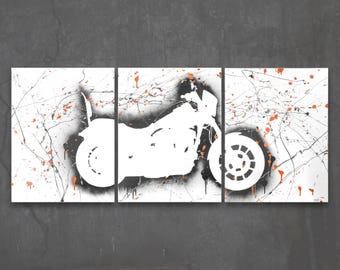 harley davidson dyna low rider s // custom original painting // modern triptych // motorcycle painting // large wall art // silhouette