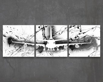 boeing 747 // custom original painting // modern triptych // airplane art // metallic large wall art // plane painting silhouette