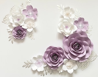Lilac White Paper Flower Set, Nursery Paper Flower Wall Decor, Baby Girl Nursery Flowers, Paper Flowers, Nursery Paper Flowers, wall flowers