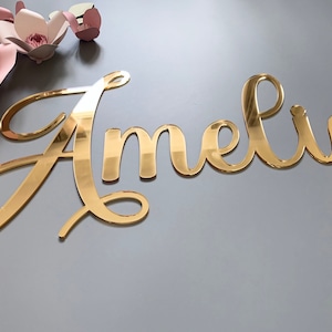 Large Mirror Acrylic Personalised Name Sign, Nursery Decor, Nursery Name Sign, Custom Acrylic Name Sign, baby name sign, mirror gold sign image 1