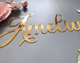 Personalized Mirror Acrylic Name Sign: Cursive Nursery Decor