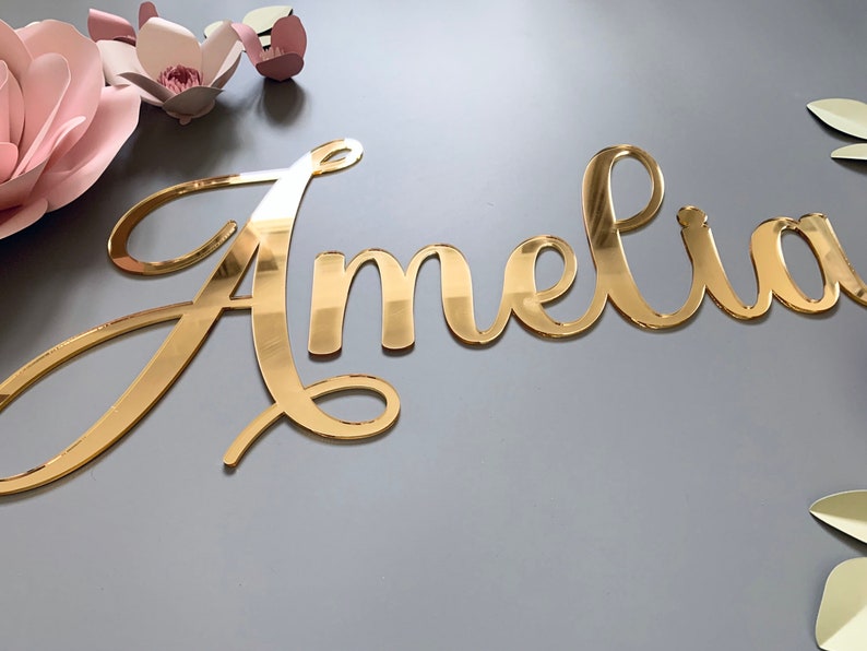 Large Mirror Acrylic Personalised Name Sign, Nursery Decor, Nursery Name Sign, Custom Acrylic Name Sign, baby name sign, mirror gold sign image 1