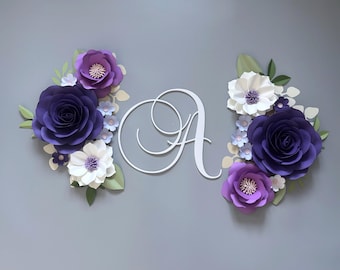Violet Lavender Roses Paper Flower Set: Nursery Wall Decor & Name Sign