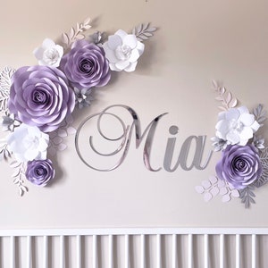 Set di fiori di carta viola chiaro, decorazione da parete con fiori di carta per la cameretta dei bambini, fiori per la cameretta delle bambine, fiori di carta, fiori di carta per la cameretta dei bambini, fiori da parete