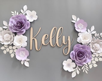 Lavender Paper Flower Wall Decor: Nursery Floral Set & Name Sign