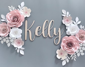Light Pink Paper Flower Set: Baby Girl Nursery Wall Decor & Name Sign