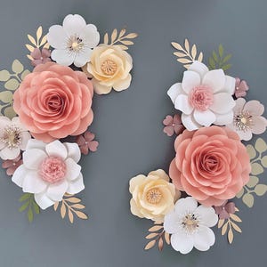 Light Peach Gold Paper Flower Set, Nursery Paper Flower Wall Decor, Baby Girl Nursery Flowers, Paper Flowers, Nursery Paper Flowers