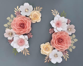 Peach & Gold Paper Flower Set: Nursery Wall Decor and Name Sign