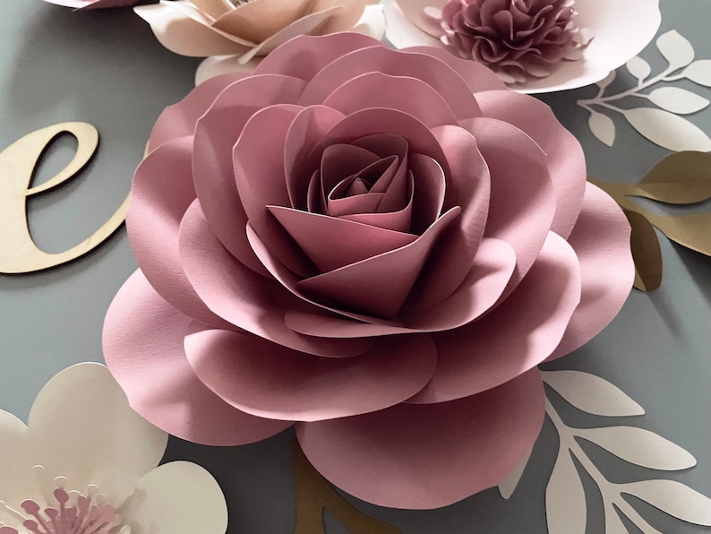 Mauve Pink Paper Flower Set Nursery Paper Flower Wall Decor Etsy