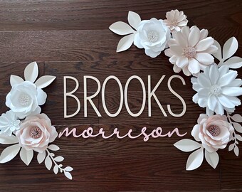 Paper Flower Wall Decor: Daisy & Rose Nursery Flowers and Name Sign