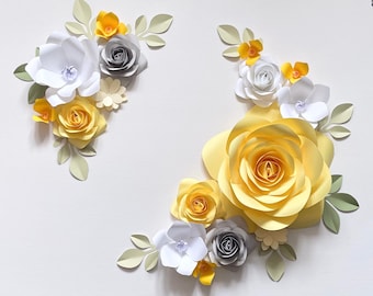 Yellow Roses Paper Flower Set, Nursery Paper Flower Wall Decor, Baby Girl Nursery Flowers, Paper Flowers, Nursery Flowers, wall flowers