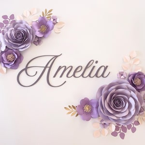 Set di fiori di carta color lavanda, decorazione da parete con fiori di carta per la cameretta dei bambini, fiori per la cameretta delle bambine, fiori di carta, fiori di carta per la cameretta dei bambini, fiori da parete