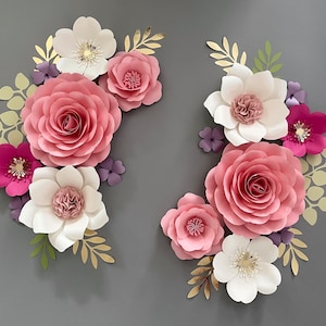 Sweet Pink Gold Paper Flower Set, Nursery Paper Flower Wall Decor, Baby Girl Flowers, Paper Flowers, Nursery Paper Flowers, wall flowers