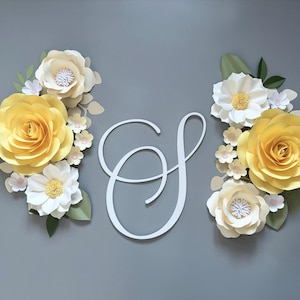 Yellow White Roses Paper Flower Set, Nursery Paper Flower Wall Decor, Mauve Baby Girl Nursery Flowers, Paper Flowers, Nursery Paper Flower