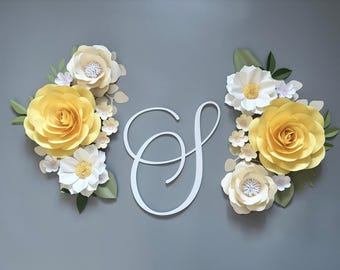 Yellow & White Paper Flower Set: Nursery Wall Decor and Name Sign