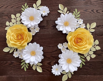 Daisy & Rose Paper Flower Wall Decor - Nursery Floral Set and Name Sign
