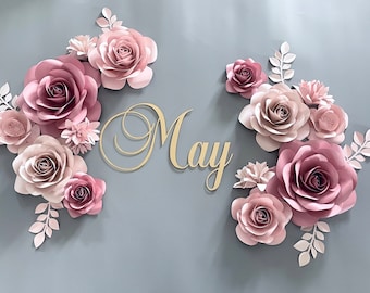 Dusty Pink Paper Flower Set: Baby Girl Nursery Wall Decor & Name Sign