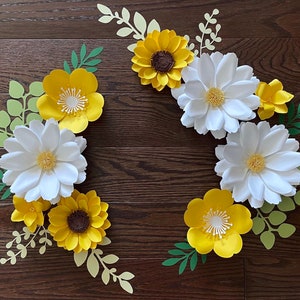 Fiori di carta con margherite e girasoli, decorazioni da parete con fiori di carta per la cameretta del bambino, margherite per la cameretta del bambino, fiori di carta, fiori di carta per la cameretta del bambino, margherite per il primo compleanno