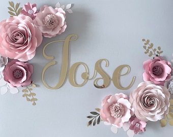 Blush Mauve Paper Flower Set: Nursery Wall Decor & Name Sign
