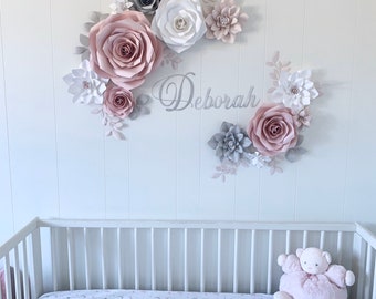 Ensemble de fleurs en papier, décoration murale de fleurs en papier de chambre d’enfant, fleurs de chambre d’enfant pour bébé fille, fleurs en papier, fleurs en papier de chambre d’enfant, fleurs murales