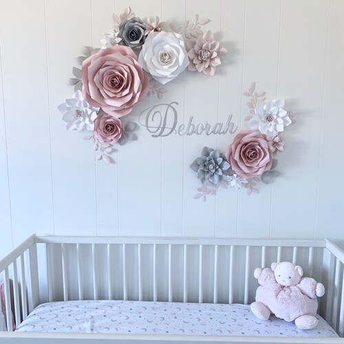 Blush Paper Flower Set Nursery Paper Flower Wall Decor Baby Etsy