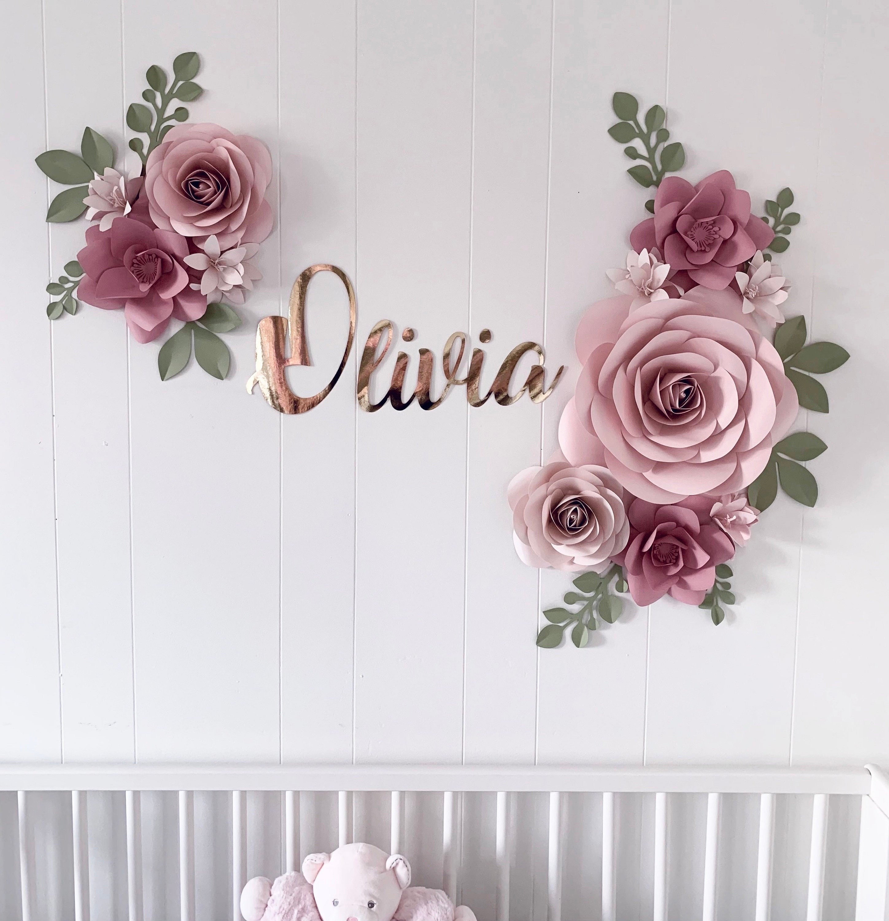 Set of 6 paper flowers, nursery paper flowers, Nursery wall decor, paper  flower decor, girls room wall decor