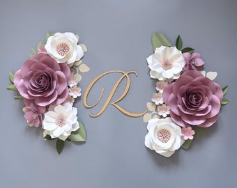 Mauve Blush Paper Flower Set: Nursery Wall Decor & Name Sign