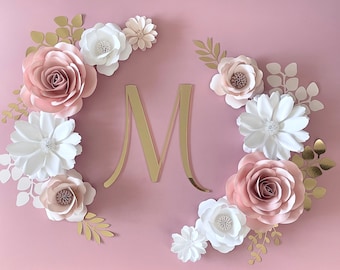 Paper Flower Wall Decor: Roses, Daisies, Leaves - Baby Girl Nursery & Name Sign