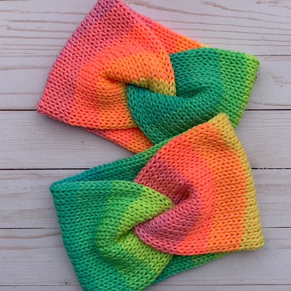 Handmade Knit Rainbow Twisted Headwrap