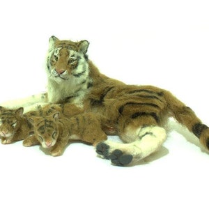 MADE TO ORDER Dollhouse Miniature Mom Tiger with 2 newborn cubs- wild cat by Malga