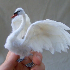 Made to order ooak Miniature Dollhouse White Swan with open wings by Malga