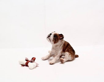 MADE TO ORDER Ooak Miniature Dollhouse English bulldog and bone by Malga by