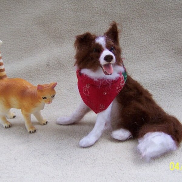 Made to order Ooak Dollhouse Miniatur Red Border Collie Hund von Malga - bereit für den Versand