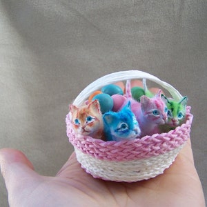 MADE TO ORDER ooak  Miniature Dollhouse Colorful Easter Kittens Cats by Malga