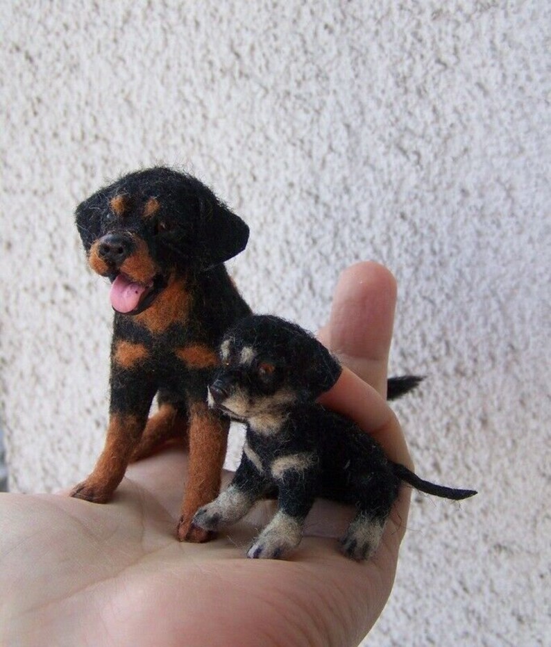 Micro Miniature Rottweiler Made to Order Ooak Dollhouse Miniature Rottweiler Dog Mom and Puppy by ...