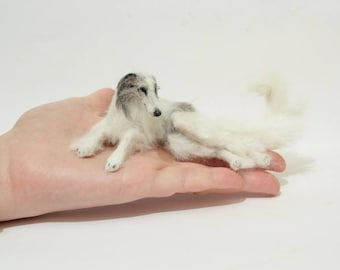 Made to order Ooak Dollhouse Realistic Miniature lying gray/white Borzoi dog by Malga