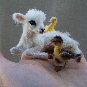 Made to order Ooak Dollhouse Miniature Lamb & 2 baby ducks by Malga