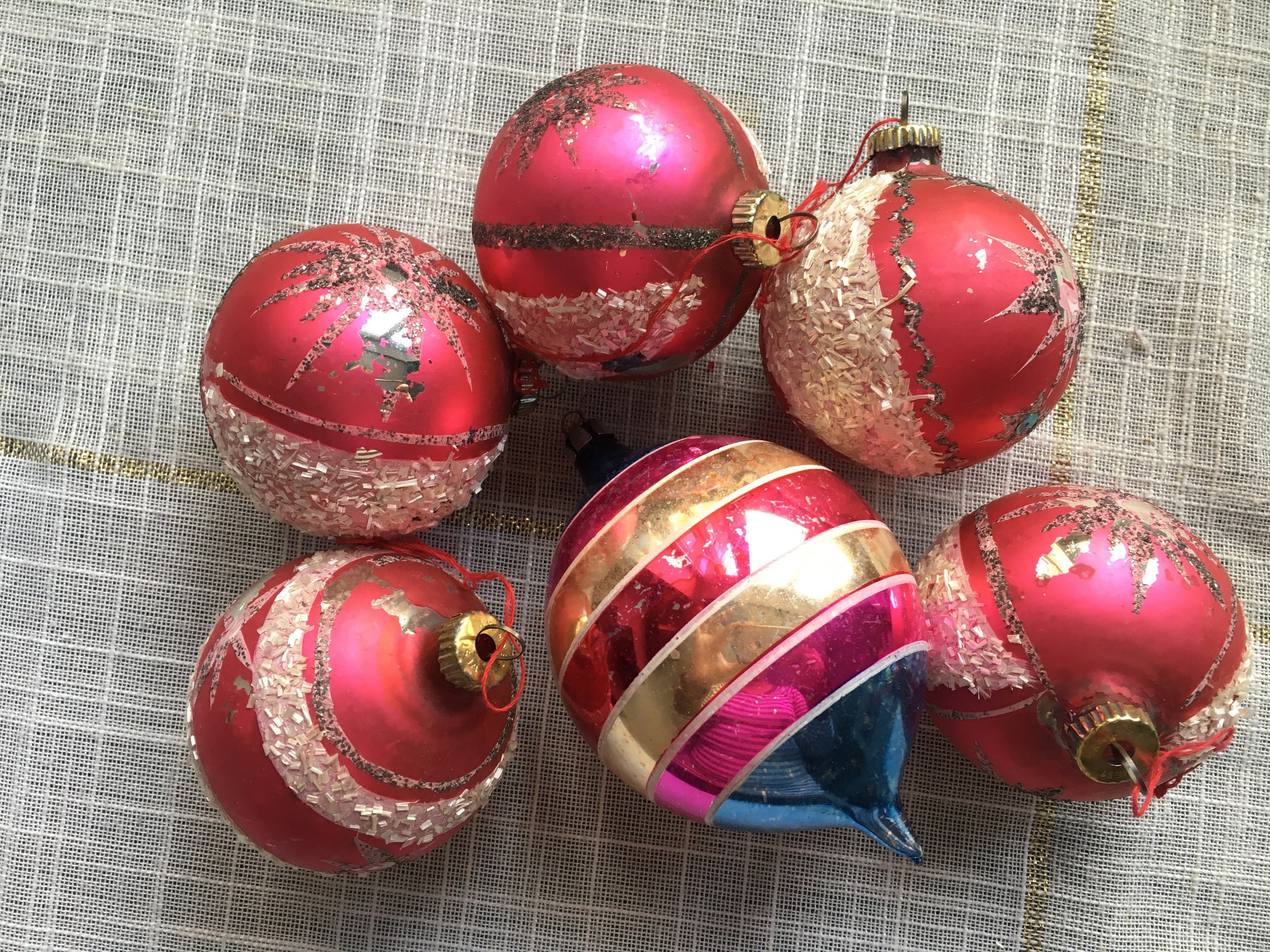 Set 6 German Christmas Antique Vintage Glass Silver Tree