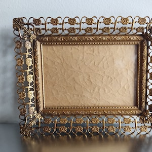 Antique Brass Picture Frame with original Convex glass / Floral Motiff 1910s Decorative Arts Rococo style Brass Frame