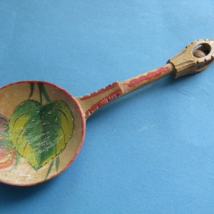 Swedish Vintage folk wooden hand carved letter spoon  with ball in cage