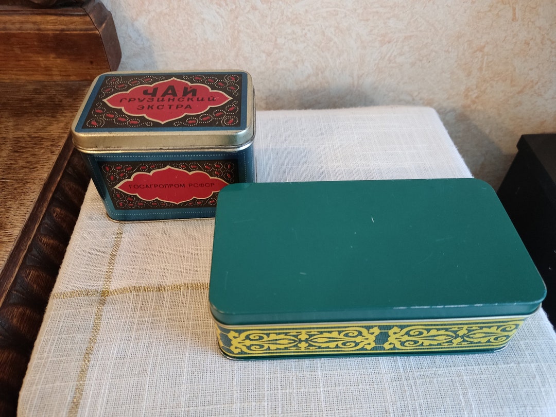 Vintage Set 2 Tin Tea Boxes Soviet and Etsy